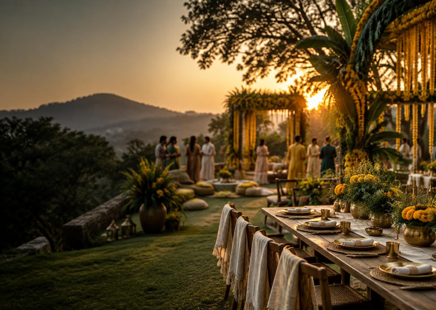 A refined outdoor celebration designed with natural materials